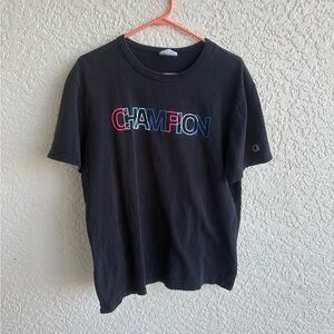 Vintage distressed embroidered black champion shirt
